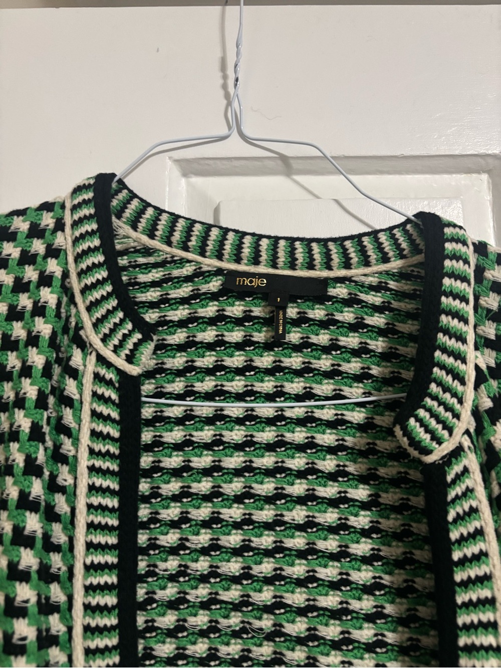 Green and White Maje Open Cardigan Jacket - Picture 2 of 5
